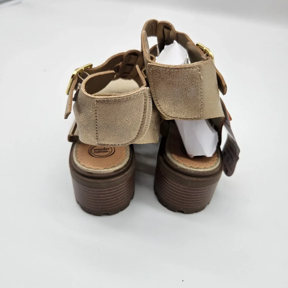 Wonder Nation Girls Gold Gladiator Block Heel‎ Sandals Size 4